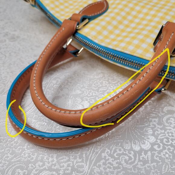 Dooney & Bourke medium handbag yellow gingham checked spring preppy fun satchel - Picture 5 of 16